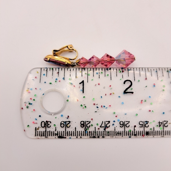 Vintage Lewis Segal Pink Swarovski Crystal Dangle Clip-On Earrings - Picture 5 of 7